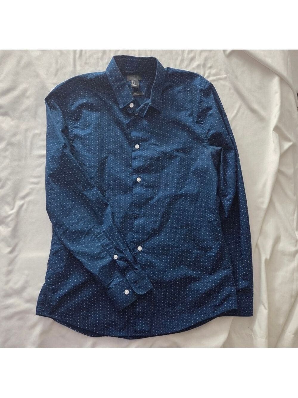 H&M Slim Fit Polka Dot Cotton Button Down Shirt Medium